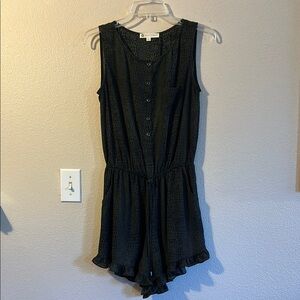 Black Sleeveless Button-Up Romper